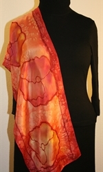Bright Silk Scarf with Flowers in Red, Orange and Burgundy - photo 4