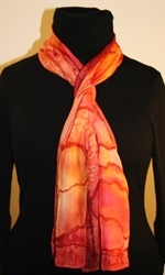 Bright Silk Scarf with Flowers in Red, Orange and Burgundy - photo 3