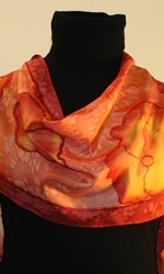 Bright Silk Scarf with Flowers in Red, Orange and Burgundy - photo 1