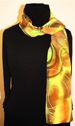 Lime and Brown Hand Painted Silk Scarf with Spirals - photo 3