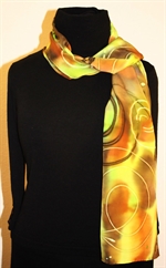 Lime and Brown Hand Painted Silk Scarf with Spirals