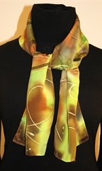 Lime and Brown Hand Painted Silk Scarf with Spirals - photo 2