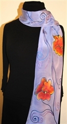 Light Violet Hand Painted Silk Scarf with Four Flowers