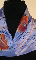 Light Violet Hand Painted Silk Scarf with Four Flowers - photo 3
