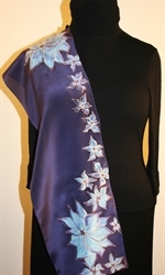 Dark Blue Hand Painted Silk scarf with Flowers - photo 4