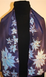 Dark Blue Hand Painted Silk scarf with Flowers - photo 3