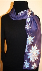 Dark Blue Hand Painted Silk scarf with Flowers - photo 2