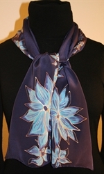 Dark Blue Hand Painted Silk scarf with Flowers - photo 1