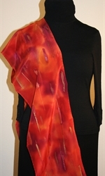 Red and Orange Hand Painted Silk Scarf - photo 4