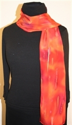Red and Orange Hand Painted Silk Scarf