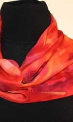 Red and Orange Hand Painted Silk Scarf - photo 1
