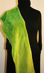 Dark and Light Green Hand Painted Silk scarf with Spirals - photo 4