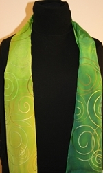 Dark and Light Green Hand Painted Silk scarf with Spirals - photo 3