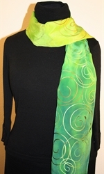Dark and Light Green Hand Painted Silk scarf with Spirals - photo 2