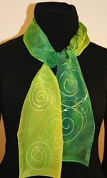 Dark and Light Green Hand Painted Silk scarf with Spirals - photo 1