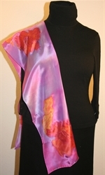 Pink and Light Purple Hand Painted Silk Scarf with Roses - photo 4