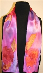 Pink and Light Purple Hand Painted Silk Scarf with Roses - photo 3