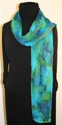 Blue and Green Chiffon Hand Painted Silk Scarf
