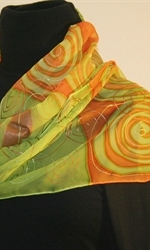 Orange and Lime Silk Scarf with Spirals - photo 4