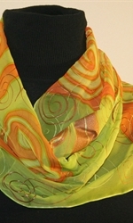 Orange and Lime Silk Scarf with Spirals - photo 3