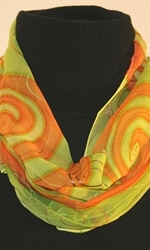 Orange and Lime Silk Scarf with Spirals - photo 2