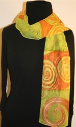 Orange and Lime Silk Scarf with Spirals - photo 1