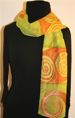 Orange and Lime Silk Scarf with Spirals
