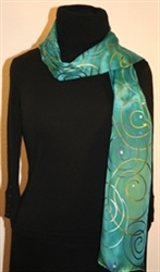 Turquoise Hand Painted Silk Scarf with Spirals