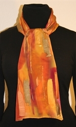 Multicolored Silk Scarf in Autumn Colors with Bronze Accents - photo 1