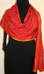 Bronze Blush Hand Painted Silk Scarf in Red and Bronze - 3