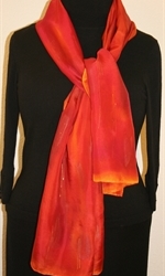 Bronze Blush Hand Painted Silk Scarf in Red and Bronze - 1