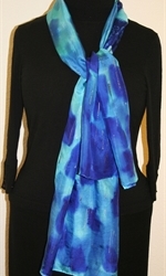 Ocean Story Hand Painted Silk Scarf in Blue and Turquoise - 1