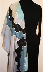 Silver Clouds Hand Painted Silk Scarf in Gray and Black - 4