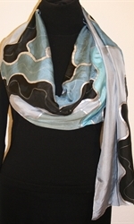 Silver Clouds Hand Painted Silk Scarf in Gray and Black - 3
