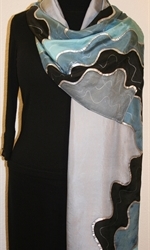 Silver Clouds Hand Painted Silk Scarf in Gray and Black - 2