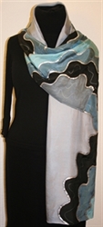 Silver Clouds Hand Painted Silk Scarf in Gray and Black