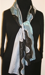 Silver Clouds Hand Painted Silk Scarf in Gray and Black - 1