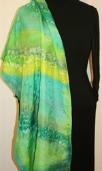 Green Gardens Hand Painted Silk Scarf in Turquoise, Teal and Green - 4