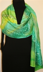 Green Gardens Hand Painted Silk Scarf in Turquoise, Teal and Green - 3