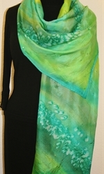 Green Gardens Hand Painted Silk Scarf in Turquoise, Teal and Green - 2