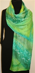 Green Gardens Hand Painted Silk Scarf in Turquoise, Teal and Green