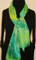 Green Gardens Hand Painted Silk Scarf in Turquoise, Teal and Green - 1