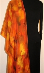 Golden Foliage Hand Painted Silk Scarf in Orange, Brown and Golden - 4