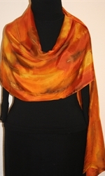Golden Foliage Hand Painted Silk Scarf in Orange, Brown and Golden - 3