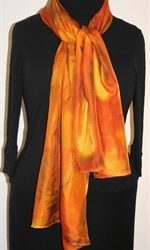 Golden Foliage Hand Painted Silk Scarf in Orange, Brown and Golden - 1