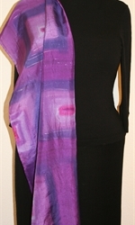 Purple Tartan Hand Painted Silk Scarf - 4