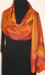 Amber Tartan Hand Painted Silk Scarf in Terracotta and Burgundy - 3