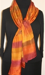 Amber Tartan Hand Painted Silk Scarf in Terracotta and Burgundy - 1