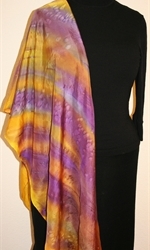 Meteor Shower Hand Painted Silk Scarf in Yellow and Purple - 4