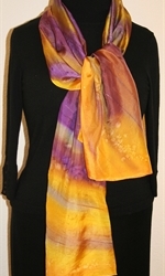 Meteor Shower Hand Painted Silk Scarf in Yellow and Purple - 2